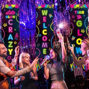 3 Pezzi Decorazioni per Feste Neon, Striscione 'Let's Glow', Insegna Decorativa per Veranda - Product Image 3
