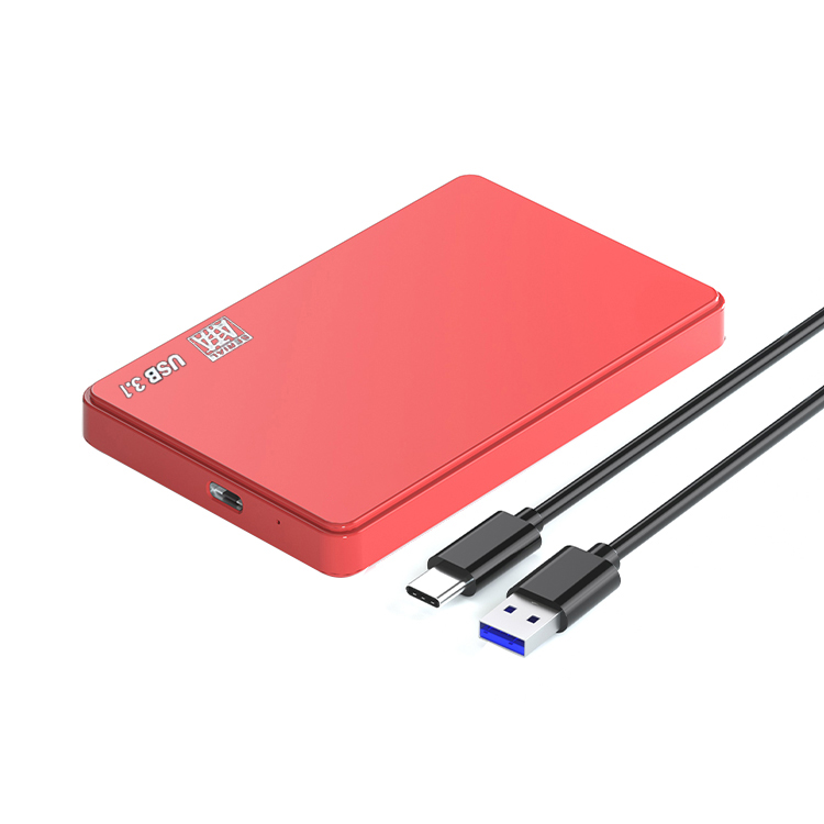 2.5 Inch Portable Laptop Hard Drive Case USB 3.1 Universal Solid State & Mechanical Storage Solution Red Plastic Glue