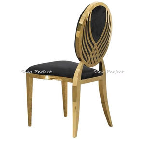 Silla de Comedor de Acero Inoxidable al por Mayor, Muebles de Hotel para Bodas, Silla con Respaldo Redondo y Cuero Tallado - Product Image 1