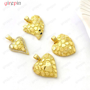 Herz unregelmäßige Textur gehämmert <span class=keywords><strong>Ring</strong></span> Hip Hop 14 Karat vergoldet Nugget Anhänger Halskette für Männer Frauen - Product Image 5