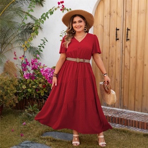 Robe Printemps-Été 2025 Élégante Décontractée Ample Grande Taille Col en V Longue Couleur Unie Boutonnée Grande Taille - Product Image 5