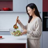 Mangkuk Salad PC Tumpuk Tahan Banting Transparan, Mangkuk Buah, Mangkuk Pencampur Reusable untuk Rumah, Pesta, dan Dapur Sehari-hari