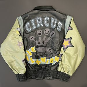 カスタムピュアリアルブラック男性用レザーボンバーバーシティジャケットストリートウェア刺繍シェニール本物のレザージャケット男性用 - Product Image 3