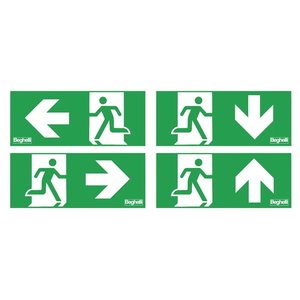 Pannello Segnaletico Autoadesivo Beghelli 30x13 Cm, Indicatore di Direzione per Uscita di Emergenza - Product Image 1