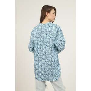 Chemisier Femme Bleu à Imprimé Floral et Manches Ballon – Idéal au Quotidien (Vente en Gros) - Product Image 1