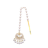 Chaîne de cheveux ethnique indienne N&S avec perles traditionnelles et strass, bijou de tête de mariée