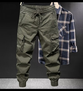Pantaloni Cargo Casual da Uomo, Tinta Unita, per Ragazzi, Vita Media, Fronte Piatto, Vestibilità Ampia, Pantaloni con Risvolto Personalizzabili - Product Image 2