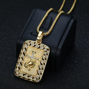 Hip Hop Praying Hands <b>Cross</b> Iced Out Zirconia Religious Christian Stainless Steel Fashion Jewelry Pendant Necklace for Women Men - Product Image 5