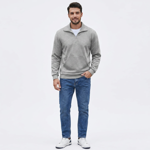 Quantité minimale de commande 50 demi-fermeture éclair sweat hommes quart fermeture éclair à manches longues décontracté Polo sweat Slim Fit col montant chandails avec poche - Product Image 1