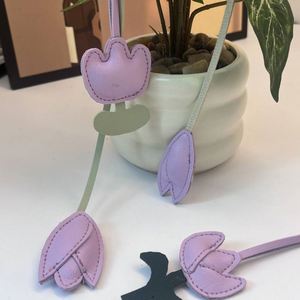 <b>Sweet</b> Pu Leather Light Keychain Tulip Pendant Cotton-Padded Puffy Charm Embossed Modern Cute Purple <b>Flower</b> Couple Backpack Gifts - Product Image 5