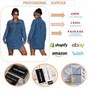 218810 Nuovo Abito in Denim <span class=keywords><strong>Taglie</strong></span> Forti per Donne, Casual, Manica Lunga, Colletto Rovesciato, Vestito in Jeans Stile Camicia per Signore - Product Image 5