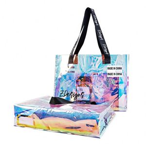 Bolsa de Plástico Transparente Personalizada con Logotipo Impreso, Bolsa de Playa para Compras con Asa de Cuerda, Bolsa Holográfica - Product Image 3