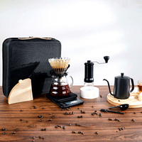 Ensemble de cafetière à café expresso pour infusion manuelle, 9 pièces, avec balance numérique, pot en verre, moulin manuel, kit de voyage pour café, idéal pour un cadeau