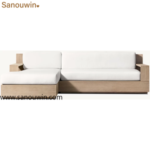 Canapé modulable en teck personnalisable - Canapé de patio extérieur en teck massif avec coussins à séchage rapide - Product Image 3