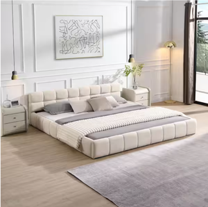 <span class=keywords><strong>Letto</strong></span> King Size <span class=keywords><strong>con</strong></span> Struttura in Legno, Imbottito in Ciniglia, <span class=keywords><strong>con</strong></span> <span class=keywords><strong>Testiera</strong></span> Trapuntata Quadrata e Base a Piattaforma - Product Image 2