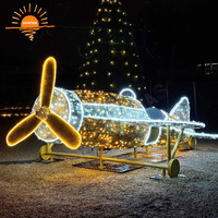 Décoration de Noël géante en forme d'avion à hélices LED pour affichage commercial, sculpture d'avion extérieure avec lumières
