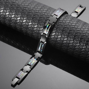 Men's Classic Tungsten Steel Ceramic Dropstick <b>Bracelet</b> Wood <b>Shell</b> Diamond Stone Christian Religious Symbol Wedding Party Gift - Product Image 3