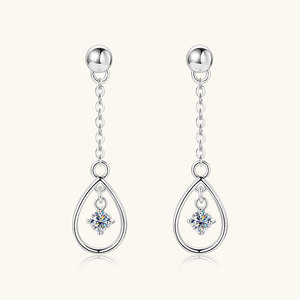 14K Gold Plated 925 Sterling Silver Tassel Stud Dangle Drop Earrings with 3mm Round Cut VVS <strong>Moissanite</strong> Women's Luxury Jewelry - Product Image 3