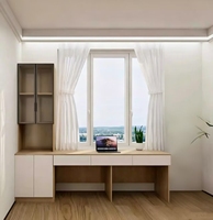 Bureau d'angle moderne sur mesure avec baie vitrée et armoire de rangement intégrée pour salon, chambre ou bureau, avec étagère de rangement