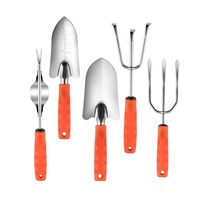 Kit d'outils de jardinage en acier inoxydable 5 pièces, ensemble de bêches et transplanteurs robustes avec poignées antidérapantes pour le jardinage
