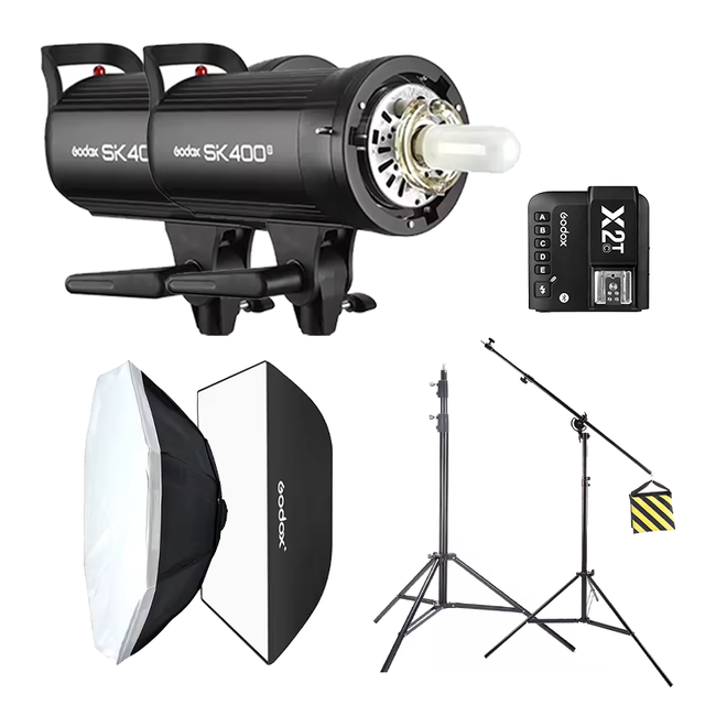 Godox SK400II 400Ws Strobe Studio Flash Light Kit with Light Stands Triggers Softbox Photography Studio Lighting Set