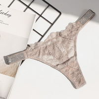 Culotte string taille haute pour femme, en nylon/polyester, avec dentelle sexy et strass, antibactérienne, style européen et américain, pour le sport et le fitness
