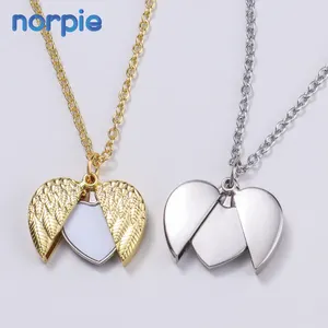 Valentine's Day Made Opened Photo Picture Angel Wings Locket Pendant Living Memory Photo Sublimation Locket Necklaces