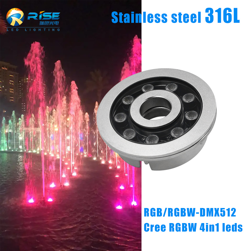 316L Stainless Steel IP68 Waterproof CRI80 RGBW 27W 36W DC24V DMX LED Fountain Nozzle Light 3-Year Warranty for Pool Underwater