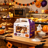 Individuell Gestaltete Halloween Kraftpapier-Box mit Klarsichtfenster Gruseliges Geistermuster Kuchenverpackungsbox mit Praktischem Tragegriff