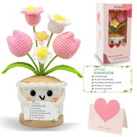 Poupée en peluche Tulipe au crochet, Lys roses et blancs, Deux petites marguerites, Plante en pot, Tulipe rose en peluche en pot