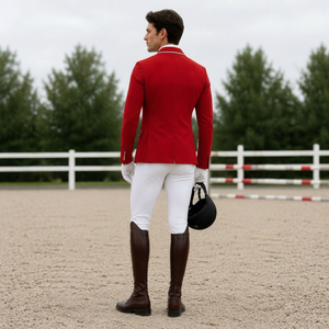 Ensemble veste d'équitation rouge et pantalon blanc pour homme, respirant et performant, pour la pratique de l'équitation - Product Image 1