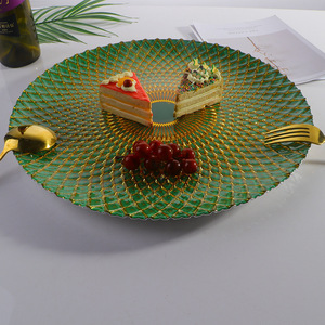Assiettes de présentation de luxe en <span class=keywords><strong>verre</strong></span> cristal de 13 pouces à motif ananas quadrillé, assiettes de dîner rondes en cristal pour mariages, fêtes et banquets - Product Image 1