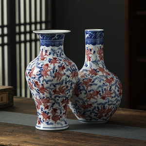 Luxe Jingdezhen peinture à la main poisson rouge motif Vases porcelaine <span class=keywords><strong>bleu</strong></span> et blanc dessus de table Vases à fleurs en porcelaine pour intérieur - Product Image 2