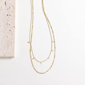 Personnalité romantique française géométrique double couche en acier inoxydable plaqué 18 carats collier en couches bijoux femme - Product Image 4