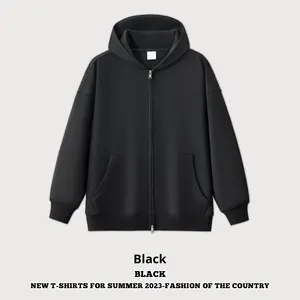 <span class=keywords><strong>Felpa</strong></span> con Cappuccio Oversize da <span class=keywords><strong>Uomo</strong></span> di Alta Qualità 400Gsm Autunno Inverno Giacca Casual Nera Pesante con <span class=keywords><strong>Cerniera</strong></span> Ampia - Product Image 2