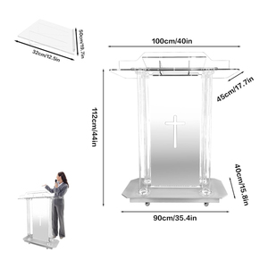 Mô hình mới trong suốt Acrylic bục Nhà thờ bục Acrylic sàn bục với bánh xe và đèn <span class=keywords><strong>LED</strong></span> cho phòng hội nghị - Product Image 6