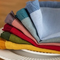 Napperons de table personnalisés en gros à volants, durables, anti-brûlure, 100 % lin, avec logo brodé ou imprimé