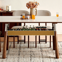 Table à manger moderne en pierre frittée, style mi-siècle, avec pieds en bois et acier inoxydable, avec rangement, meubles de salle à manger rectangulaires de style Bauhaus