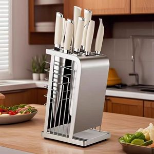 Stainless Steel Knife Holder Magnetic Knife Rack 7 Pcs Kitchen Storage Organizer For Knives Countertop Use - Product Image 1