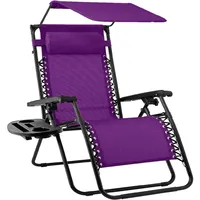 Chaise longue pliante zéro gravité pour l'extérieur, inclinable, avec auvent réglable, plateau d'accessoires latéraux pour appui-tête, rose
