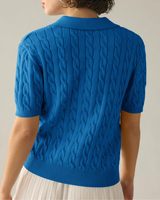 Kemeja Pullover lembut wanita, atasan sweater kabel lengan pendek kerah V padat