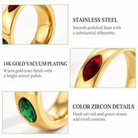 Farbiger Zirkon-Ring aus Edelstahl 14K Gold Vakuumplattiert Breiter Ring mit Roten und Grünen Ovalen Steinen