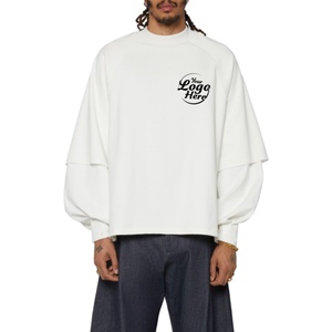 Raglan Long Sleeve <b>White</b> Oversize Loose Fit <b>Tee</b> Fashion Stylish 300GSM Boxy Layered T-Shirt - Product Image 1
