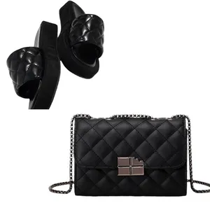 2023 Popular Style Summer Slipper Matching Bags Sets Women's Sandals Purse Evening Bag velvet handbags with Sandals