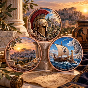 Monedas de Cobre Fino 999 de 1oz Personalizadas, con Diseño de la Antigua Civilización <span class=keywords><strong>Griega</strong></span>, Efecto 3D, Impresión UV a Doble Cara, Moneda Conmemorativa, Artesanía en Metal, Recuerdo - Product Image 1