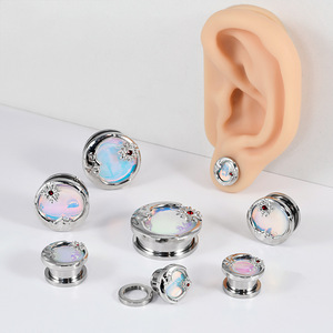 स्टील मून एंड सन ब्लू ग्रेडिएंट फ्लैश कान सुरंग और प्लग स्टेनलेस स्टील पल्ले पिरलिंग कान वजन 8-25 मिमी एक्सटेंडर गेज को मजबूत करता है - Product Image 2