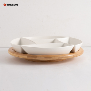 Lot de 5 assiettes à collation en céramique divisées avec plateau de service rotatif en bambou pour la maison, les restaurants, les fêtes et les mariages - Product Image 5