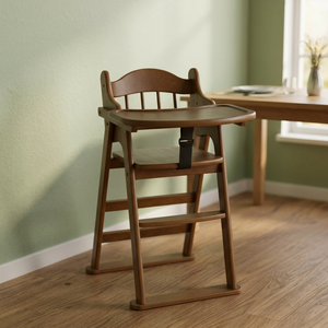 Chaise haute pliable traditionnelle en bois massif avec ceinture de sécurité pour bébé, chambre, salle à manger, école, salon, hôtel et utilisation en extérieur - Product Image 3