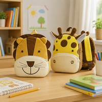 Sac à dos en polyester personnalisé avec logo d'usine, motif girafe mignonne en peluche, sac d'école tendance pour enfants avec fermeture éclair