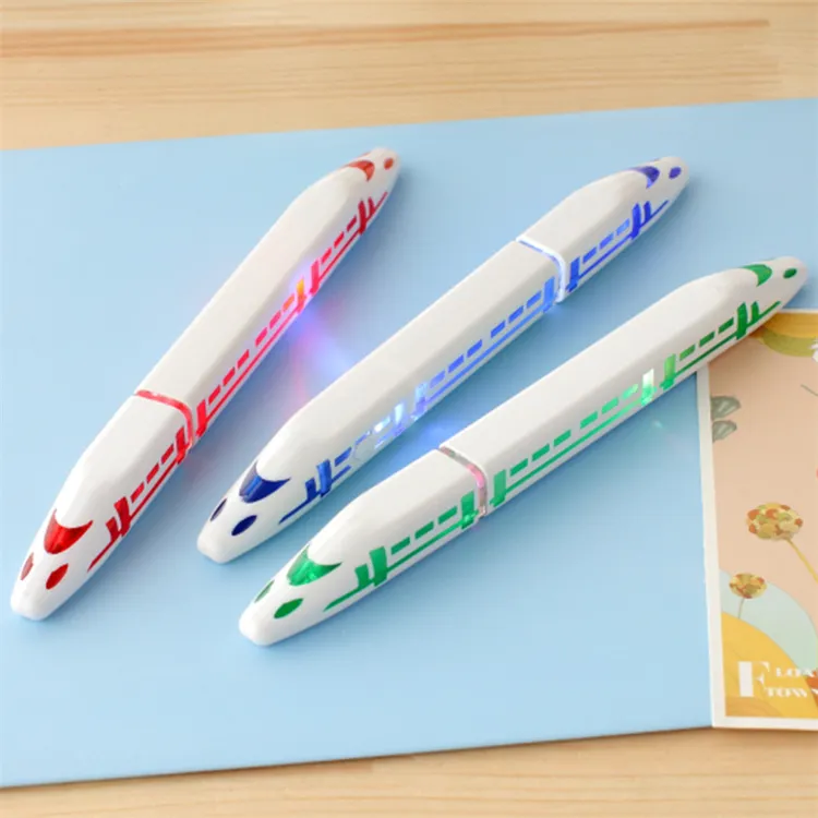 Cartoon Creativity Harmony Bullet Train Shape Color Lights LED Flashlight Ballpoint Pen Student Prize